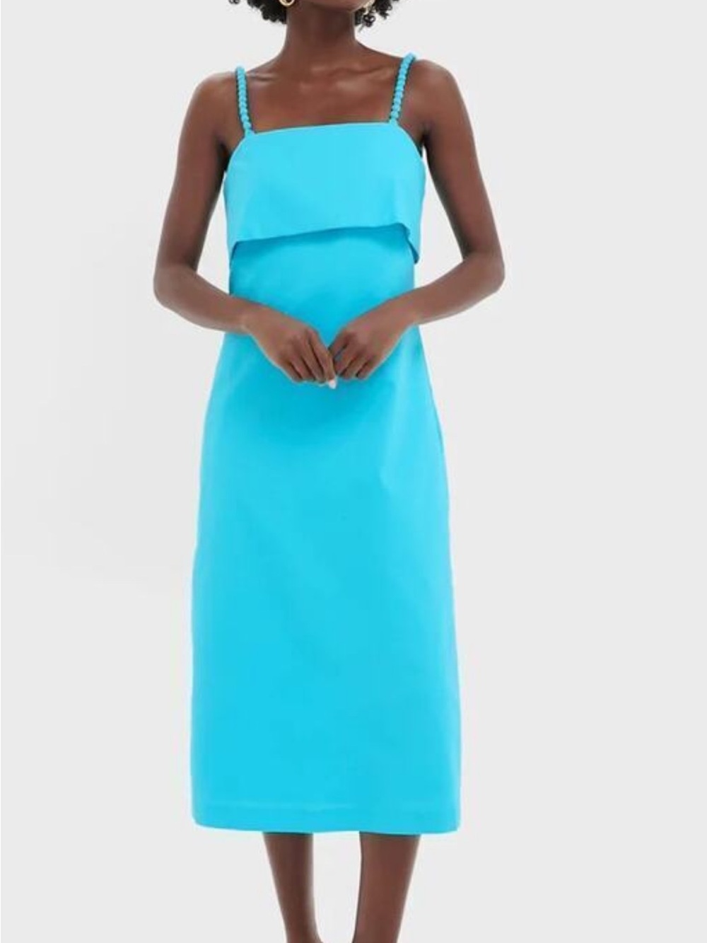 Tuckernuck Aqua Blue Midi Slip Dress with Braided Straps